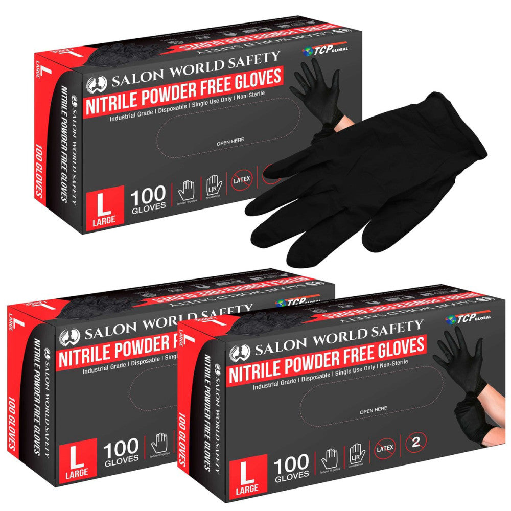 Black Nitrile Disposable Gloves, 3 Boxes of 100, Large, 4 Mil - Latex Free