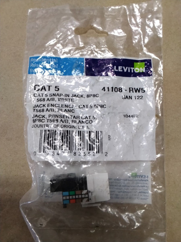 LEVITON 41108-RW5 Wh Jack 8P8C Keystone C6