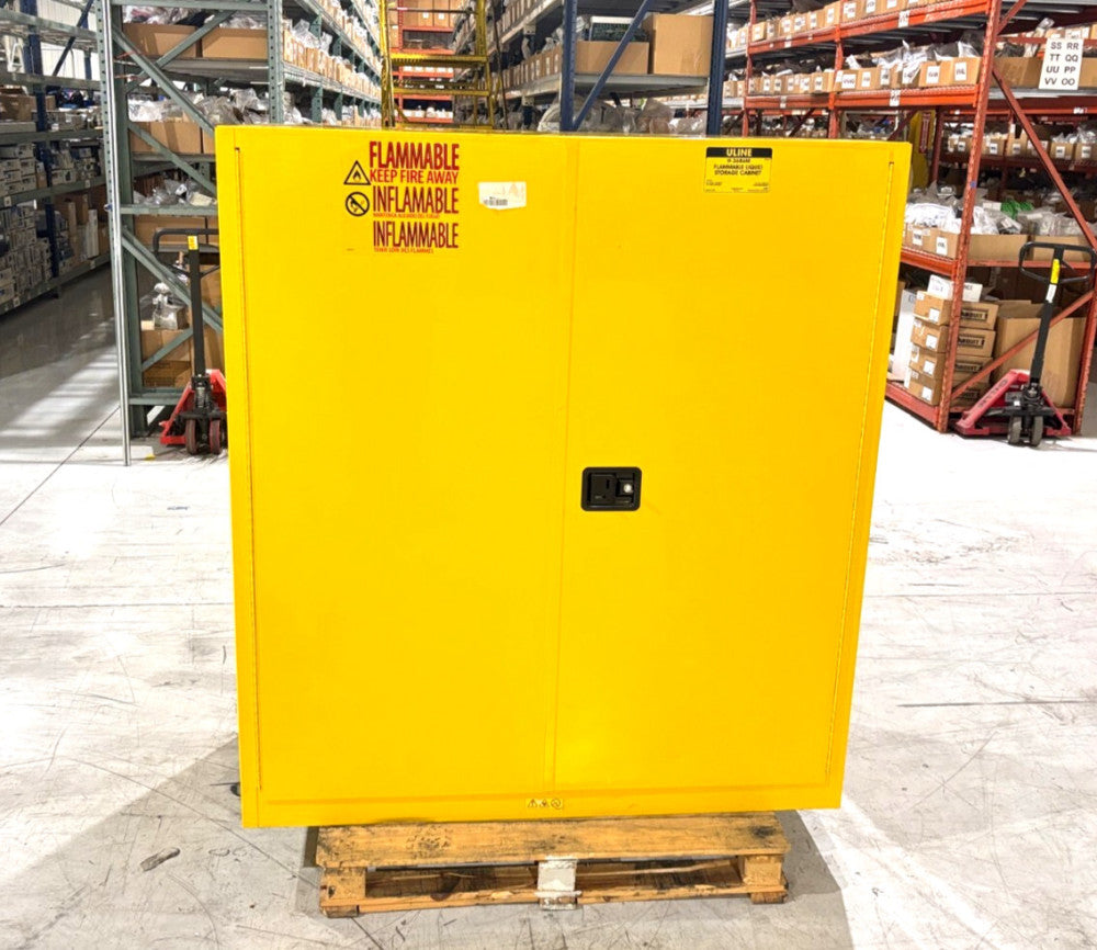 Uline H-3686M Flammable Liquid Storage Cabinet, Yellow, 59"W x 34"D x 65"H