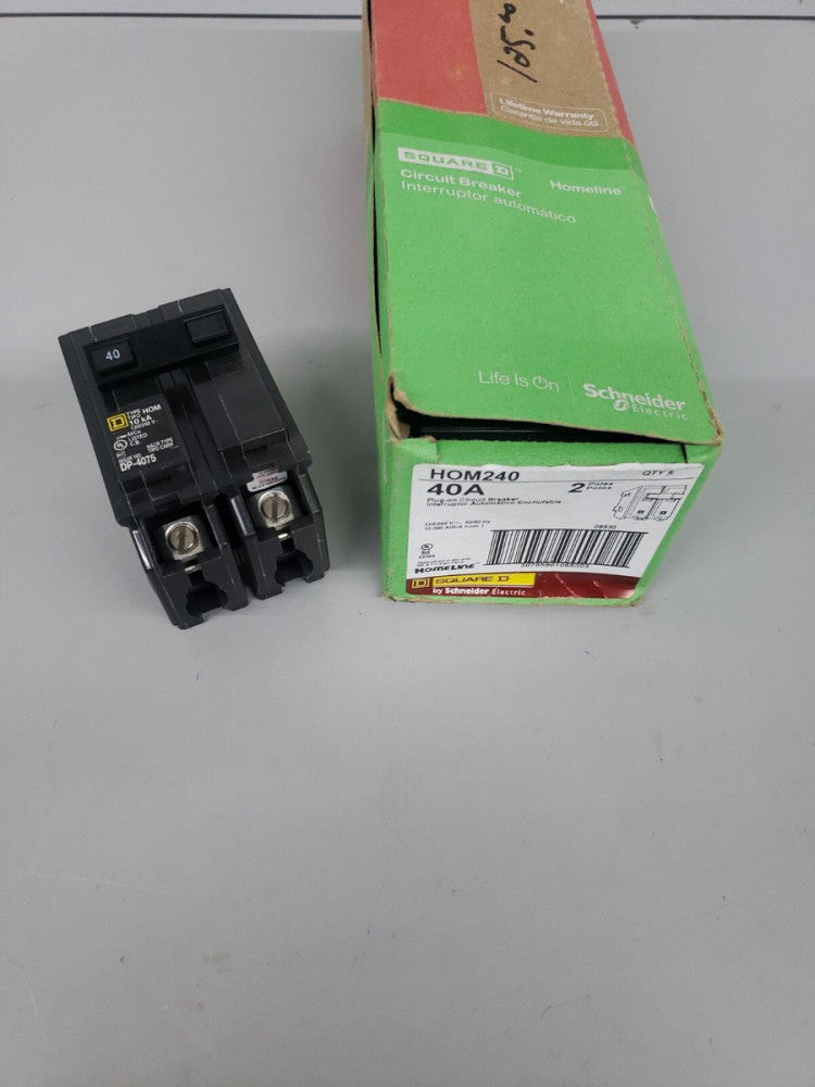 1) New! Square D Homeline HOM240 2 Pole 40 Amp 240 Volt Circuit Breaker