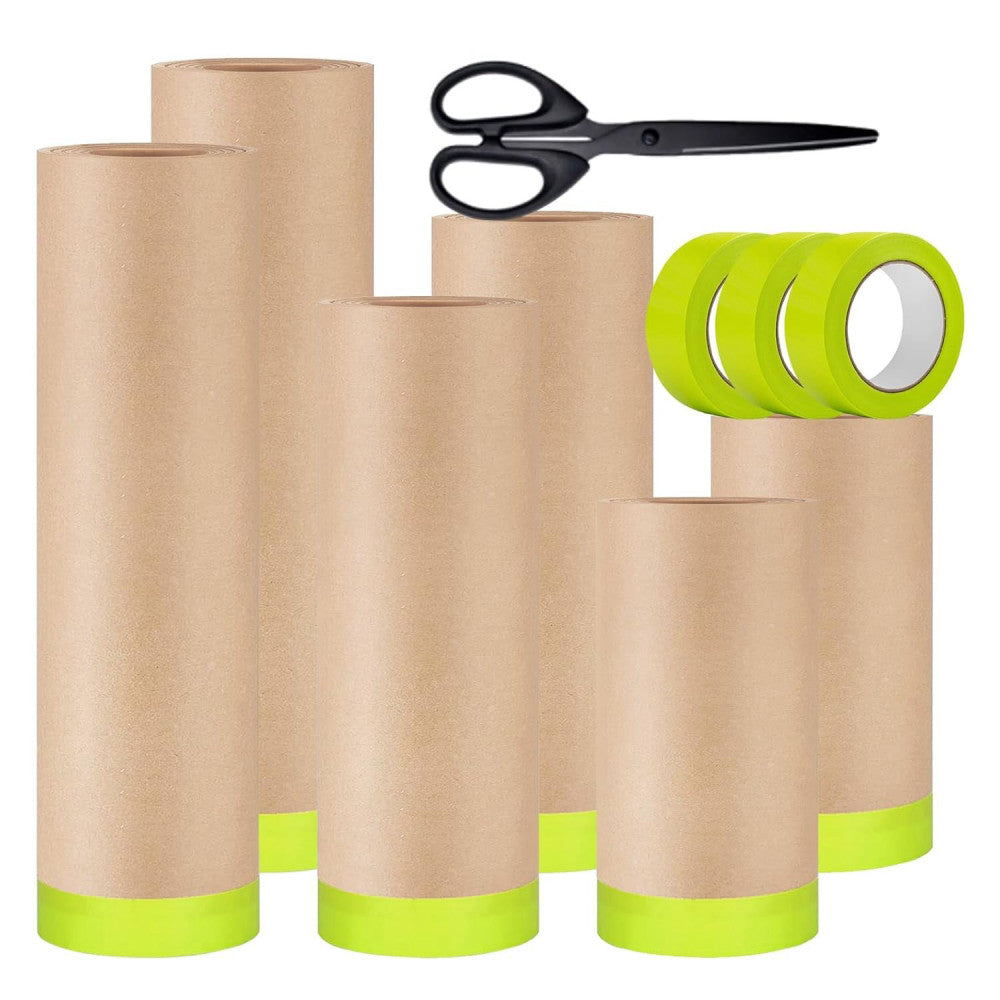 Masking Paper, 6 Rolls Automotive Paint Paper Roll with Tape, Assorted Green 