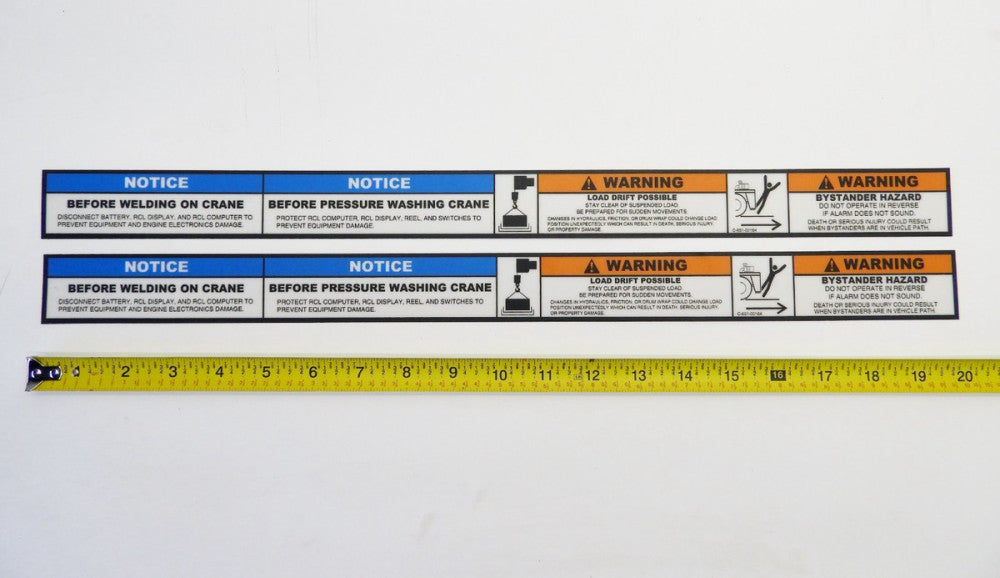 (Lot of 2) Crane Warning Notice Safety Sticker Decal 20" x 1.5" New