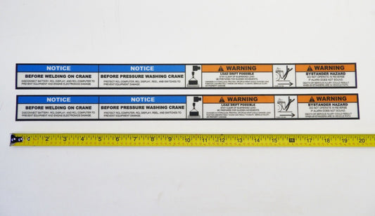 (Lot of 2) Crane Warning Notice Safety Sticker Decal 20" x 1.5" New