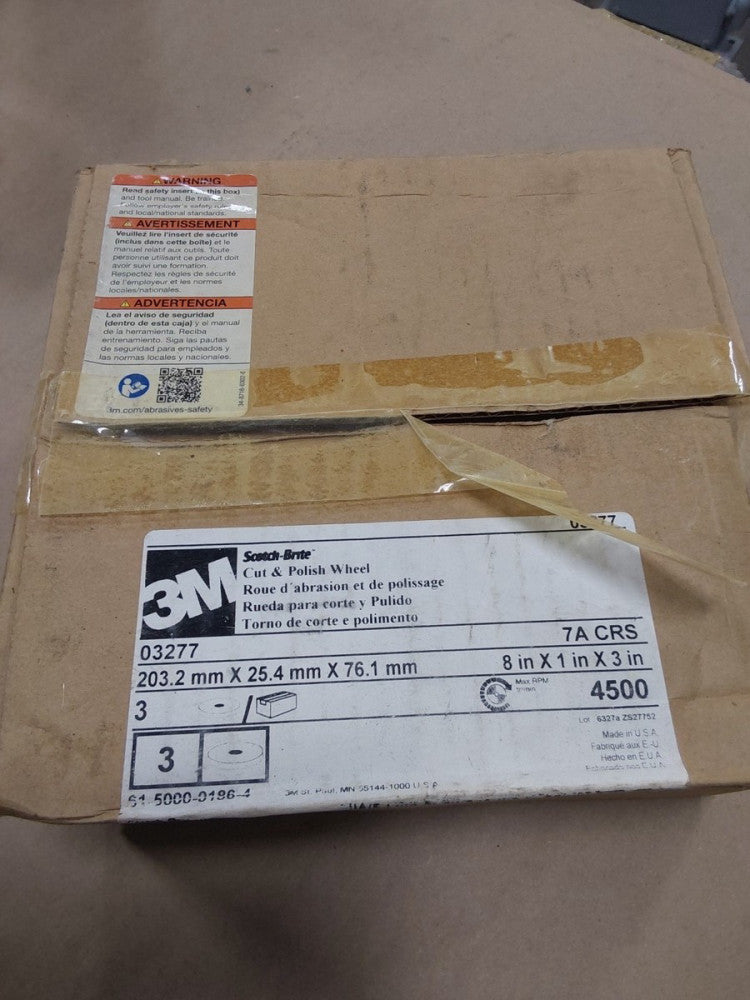 3M Scotch-Brite 03277 Cut and Polish Wheel 7A CRS 8"x1"x3", Box Of 3