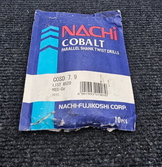 (10 PIECES) Nachi-Fujikoshi COSD7.9 Cobalt Parallel Shank Twist Drills 7.9MM