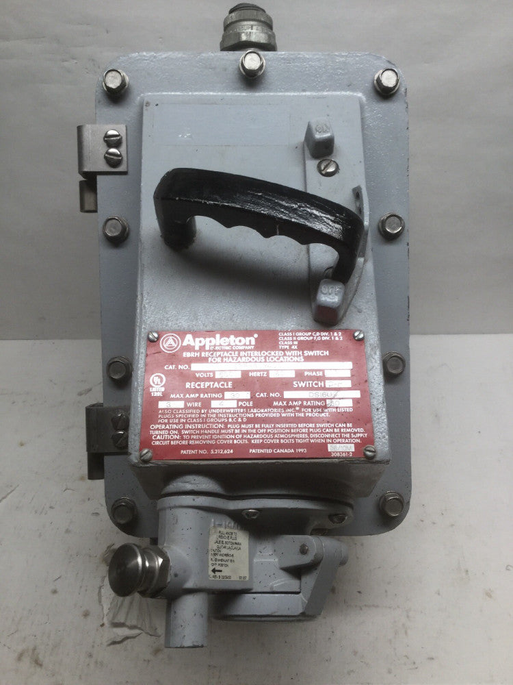 Appleton EBRH3034DS EBRH Receptacle W/Circuit Breaker 3 Phase 30 AMP 600V Lot 20
