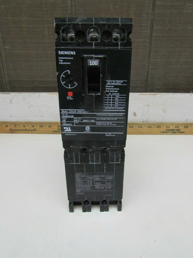 SIEMENS CED63A100, CURRENT LIMITING CIRCUIT BREAKER, 3P-100A-600V, MAKE OFFER! 