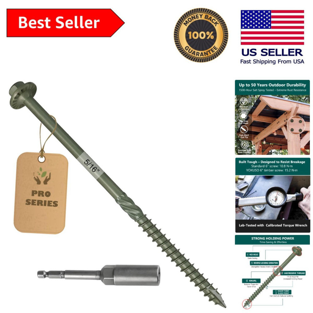 Self-Drilling Timber Screws 5/16 X 12 Inch - 1500-Hour Salt Spray Tested Quality