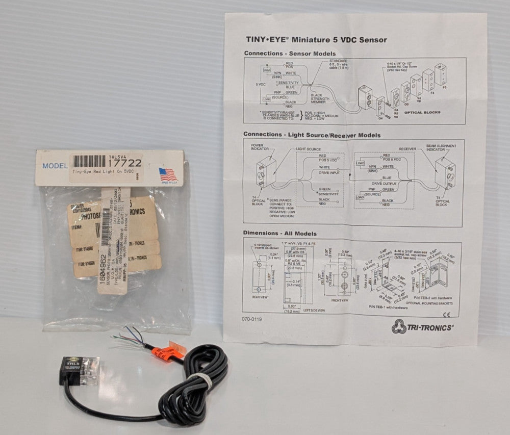 Tri-Tronics TRL5-V4 Tiny-Eye Miniature Sensor, 1 Inch Axis, 5-10VDC, 6146906