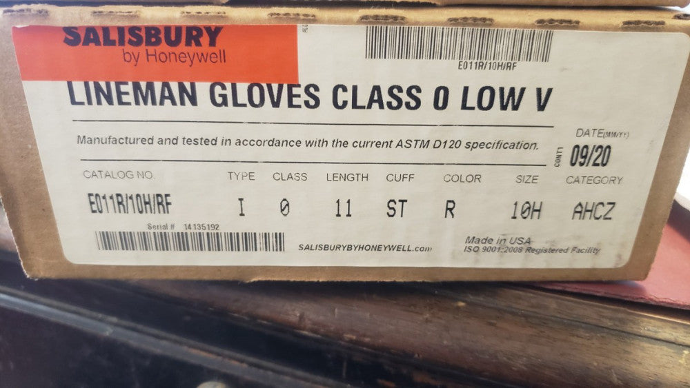 NEW! Salisbury 11" Linesman Glove E011R/10H, Class 0, Size 10H, 11", RED