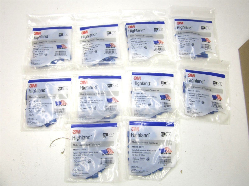 3M (MTI14-187Q) 16-14 AWG Blue Male Disconnect Terminals 25ct - Lot of 10