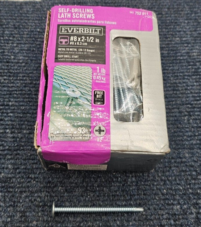 (QTY 372) EVERBILT 752 911: SELF-DRILLING LATH SCREWS #8 x 2-1/2" METAL TO METAL