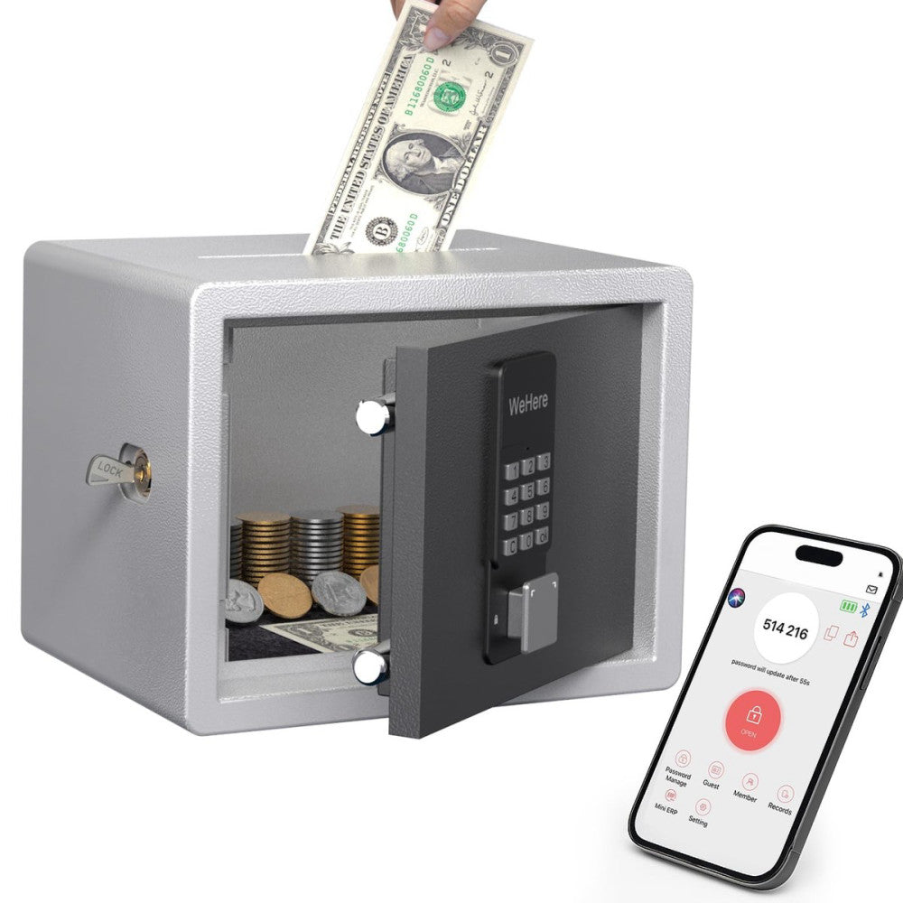 Safe Box with Smart Keypad Lock, Small Cash Drop Box, App/One-Time Password/F...