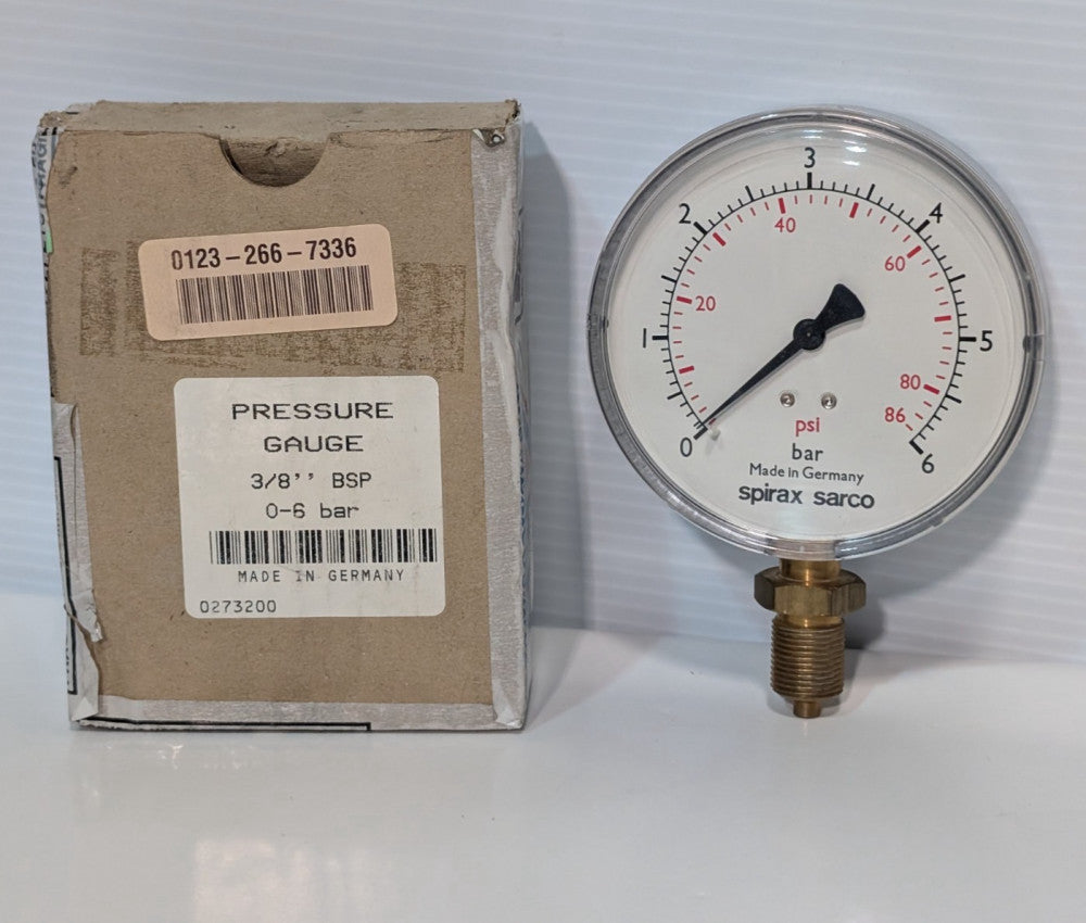 Spirax Sarco 0273200 Industrial Pressure Gauge 3/8" BSP 0-6 Bar, Made in Germany