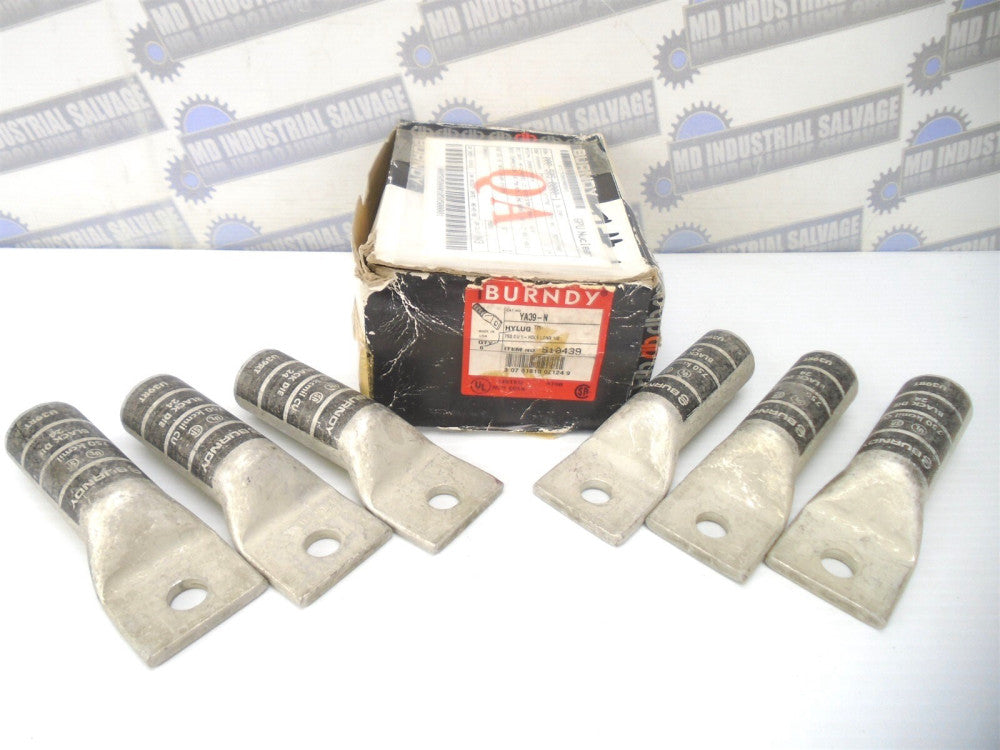 (6 Pc) BURNDY - YA39N - COMPRESSION HYLUG -750kcmil LONG BARREL 600V 35kA Tin/CU