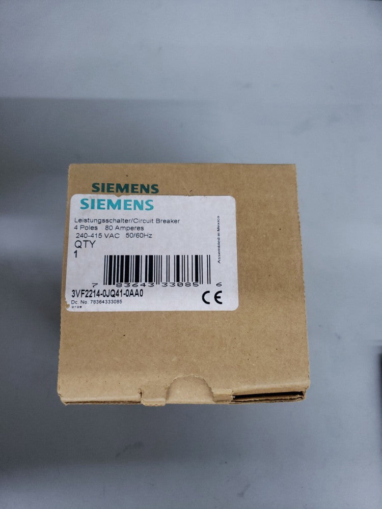 NEW Siemens 3VF2214-0JQ41-0AA0 CIRCUIT BREAKER 4 Pole 80 Amp 240v/415 VAC