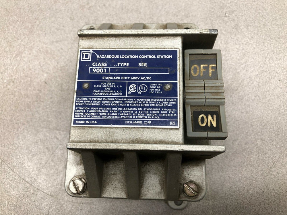USED SQUARE D 600 VAC/DC HAZARDOUS LOCATION COTROL STATION 9001 BR217