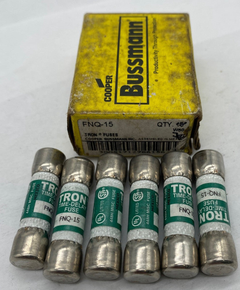 Bussmann FNQ-15 Tron Time-Delay Fuse, 500V 15Amp Lot of 6