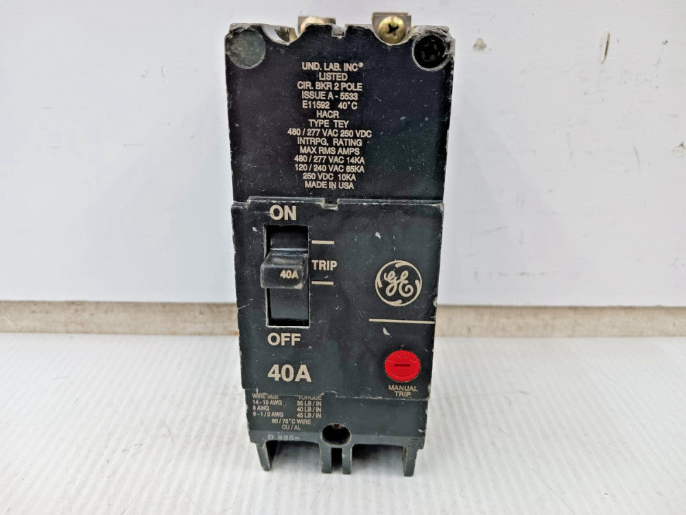 GE 40 Amp Bolt-On Circuit Breaker 2 Pole 480/277 VAC 65kA TEY240