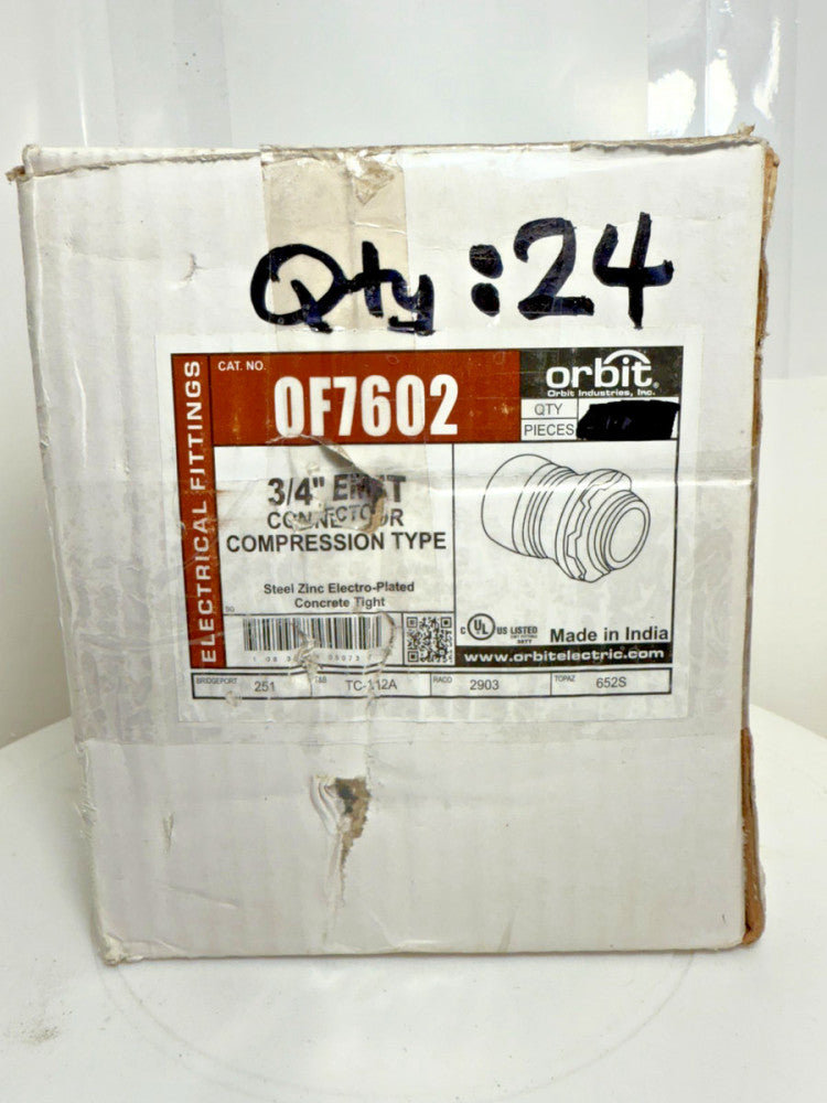 (Box of 24) Orbit OF7602 3/4" EMT Connector Compression Type