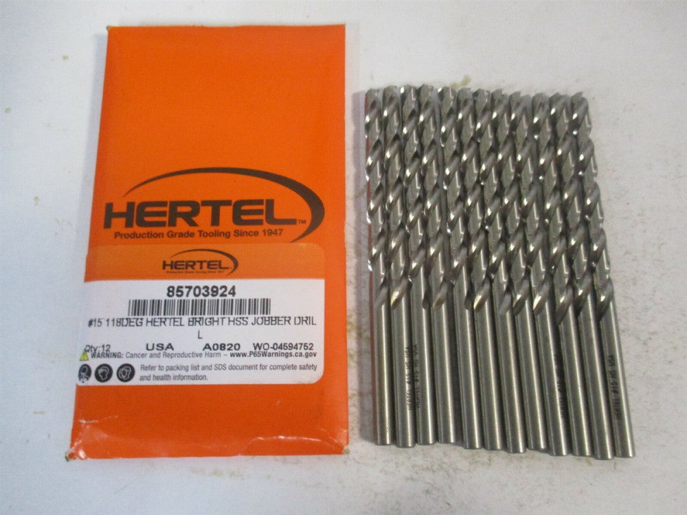 (85703924) #15 118° 2-3/16" x 3-3/8" OAL High Speed Steel Jobber Drill - Qty 12