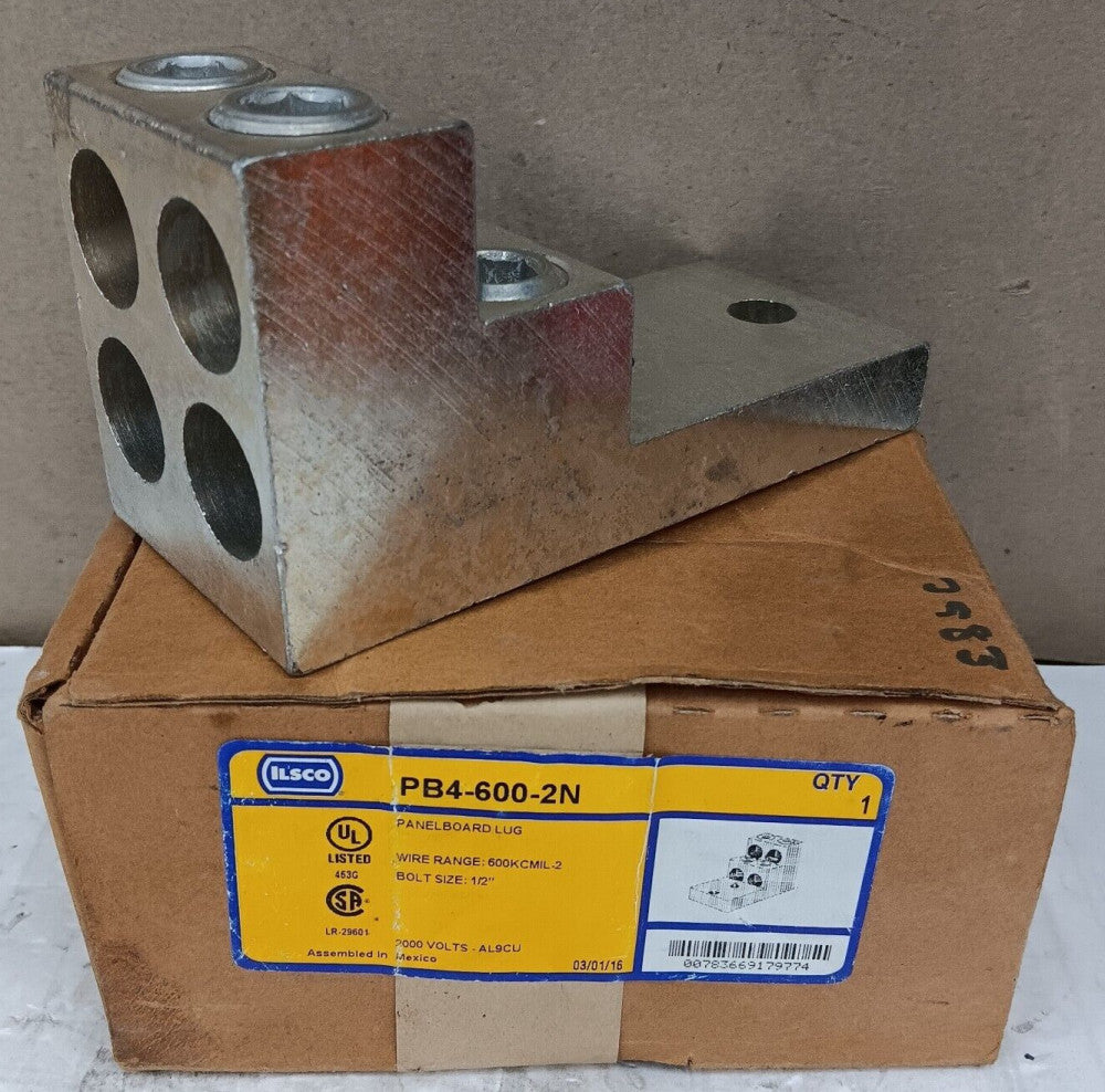 NEW ILSCO PB4-600-2N PANELBOARD LUG 2-HOLE 1/2" BOLT 600 KCMIL