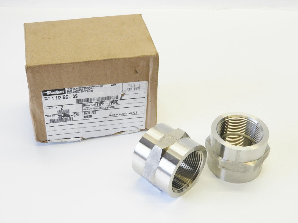 Parker 1-1/2 GG-SS Pipe & Port Coupling Stainless NPTF/NPTF (2-Pack)