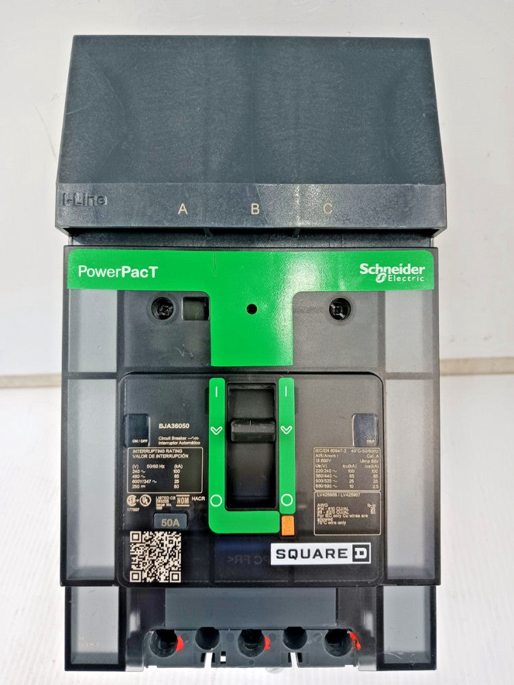 Square D PowerPacT 50 Amp I-Line Circuit Breaker 3 Pole 600Y/347 VAC BJA36050