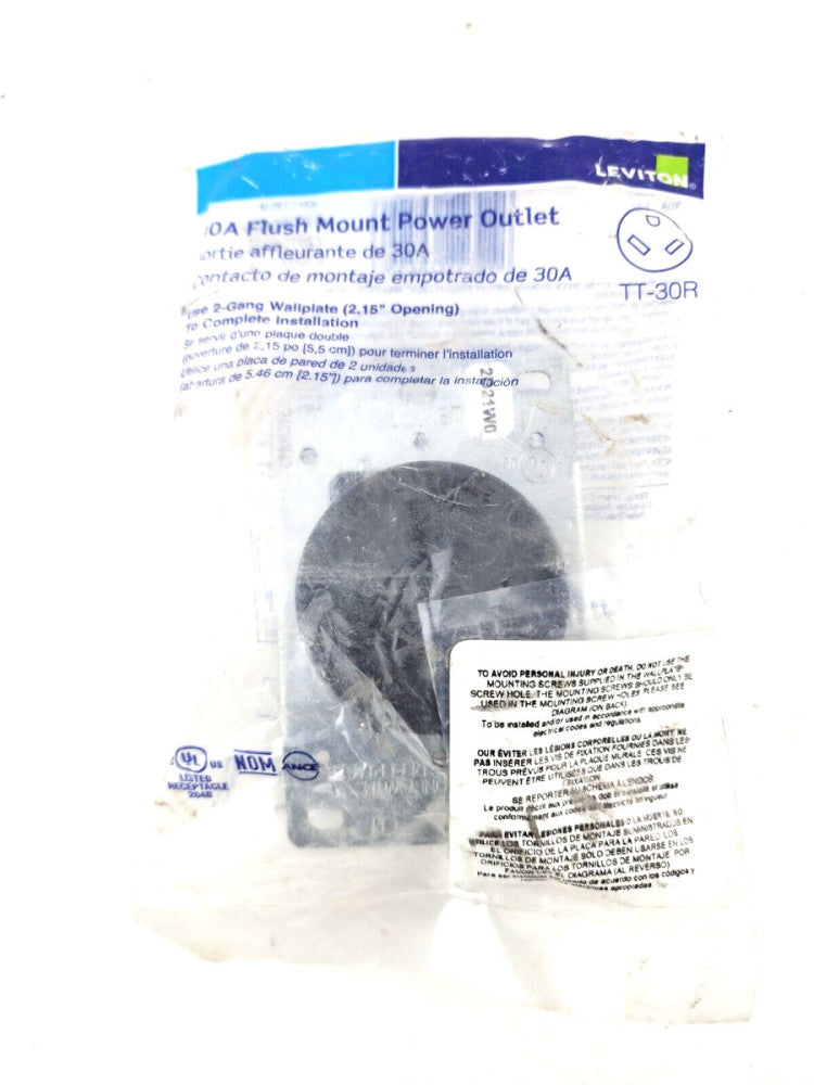Leviton 30A Flush Mount Power Outlet 125V TT-30R Black