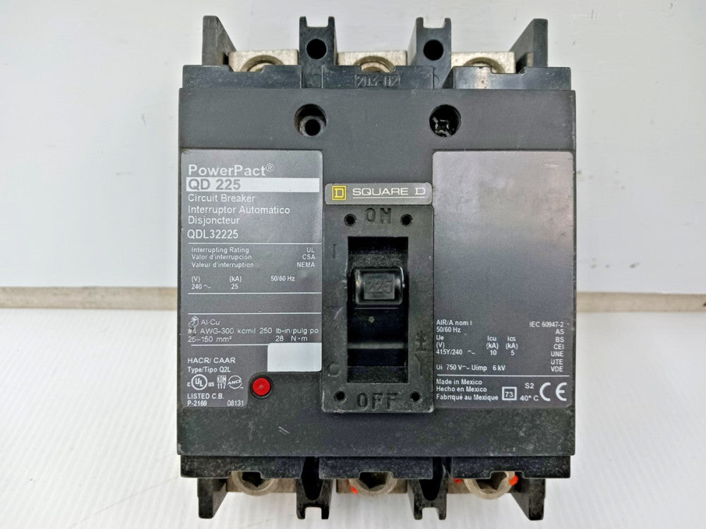 Square D PowerPact 225 Amp Bolt-On Circuit Breaker 3 Pole 240 VAC 25kA QDL32225