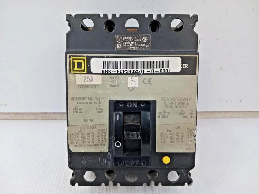 Square D 25 Amp Circuit Breaker 3 Pole 480 VAC 65kA FCP34025TF
