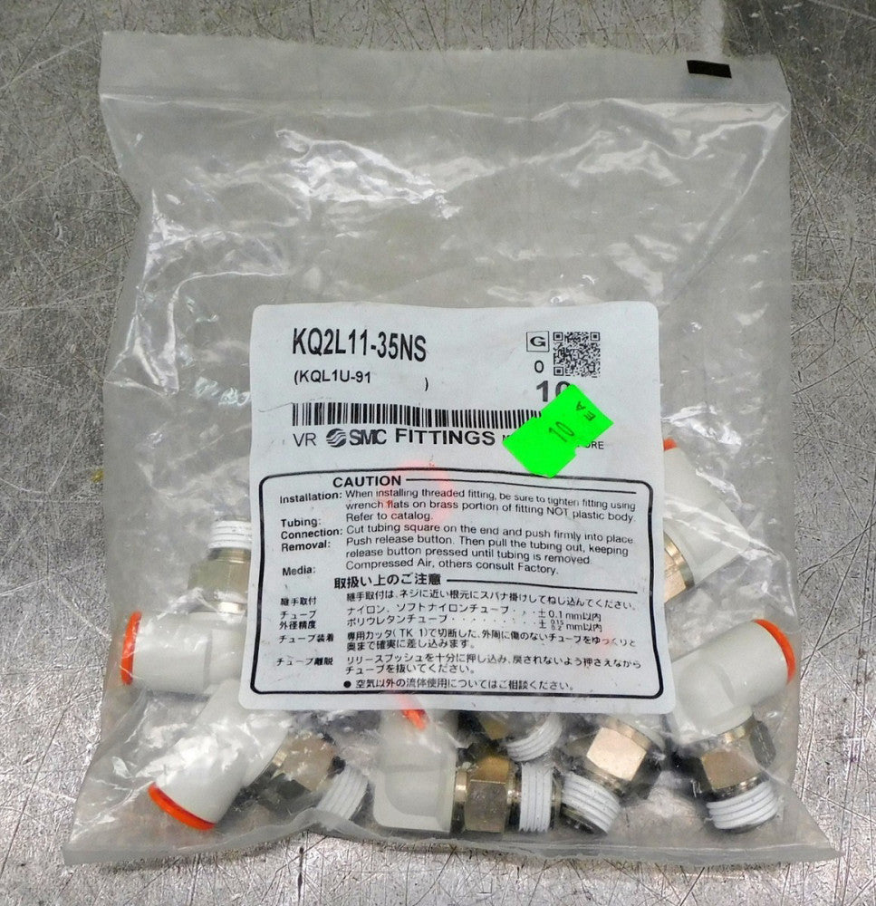 SMC KQ2L11-35NS Elbow Fitting 1/4" NPT x Push Connect Lot of Ten (10)