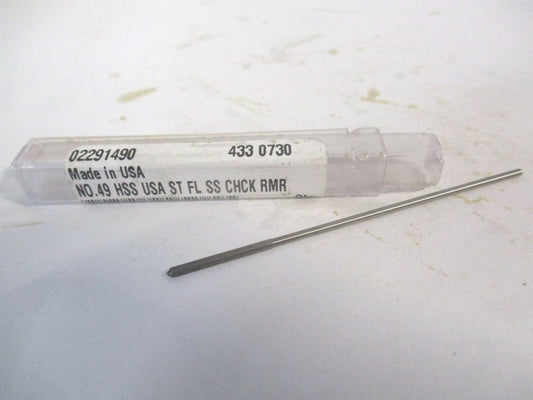 (433-0.0730) #49 x 3/4" x 3" OAL 4-Flute Straight Shank HSS Chucking Reamer 
