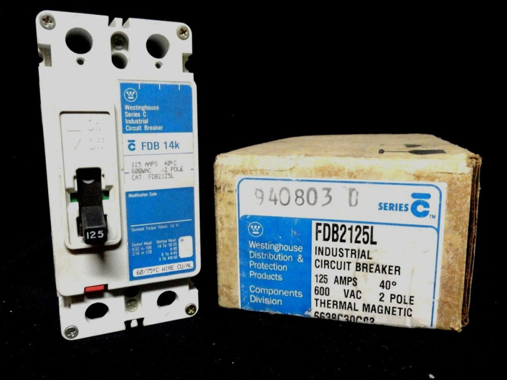 New WESTINGHOUSE FDB125L 125 AMP Circuit BREAKER 600VAC 2 POLE THERMAL MAGNETIC