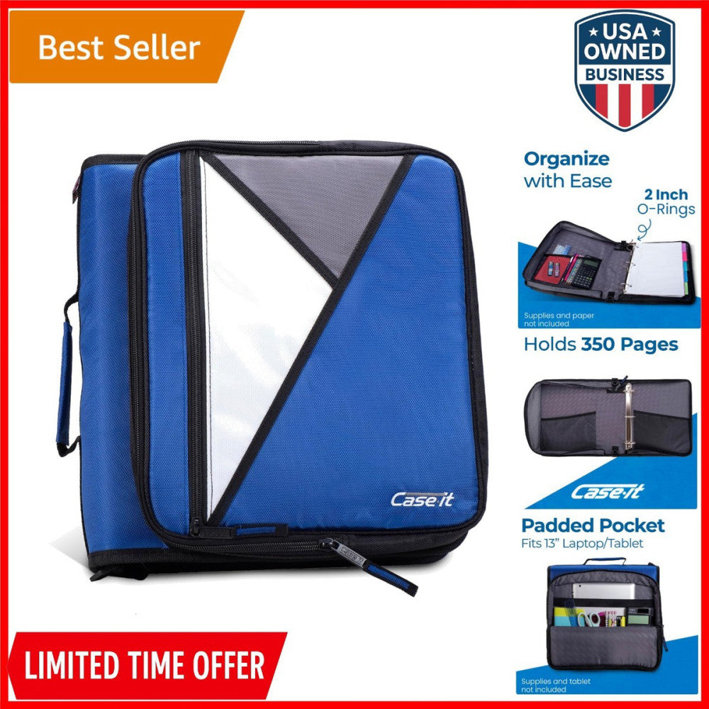 Zipper Binder Nylon 2 Inch O-Rings 400 Pages Laptop Pocket Student Organizer