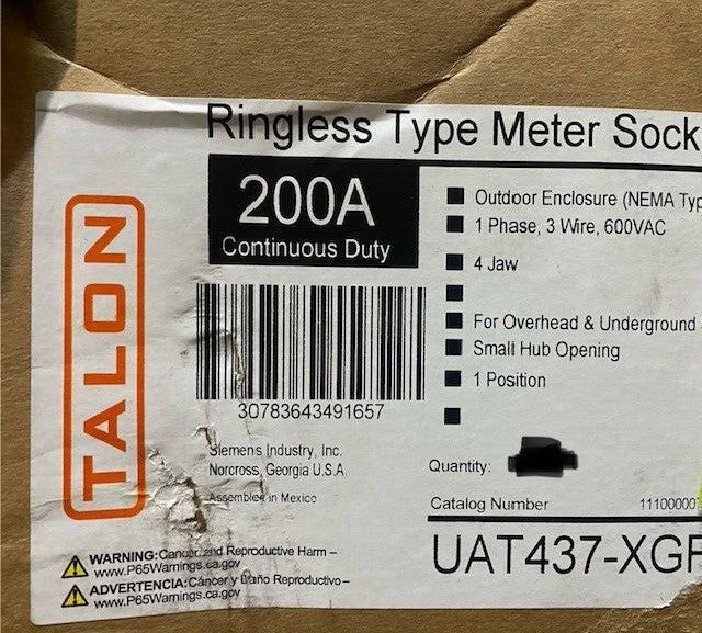 UAT437-XGF TALON 200A OUTDOOR ENCLOSURE (NEMA TYPE 3R) 1 Phase 3 Wire 600VAC NEW