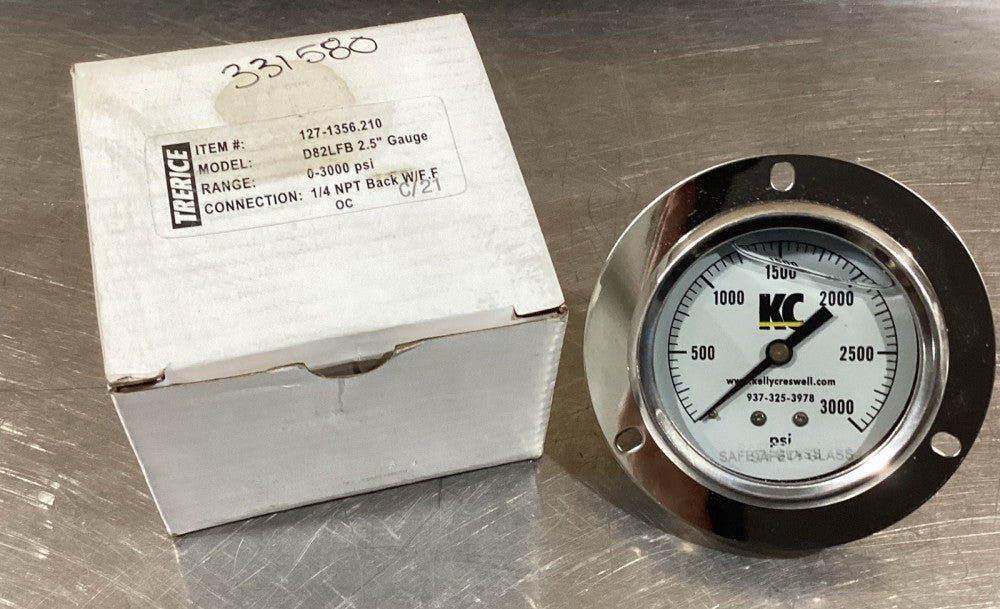 Trerice D82LFB 2.5" Gauge  Range: 0-3000 psi Connection 1/4 NPT Back Nos Surplus