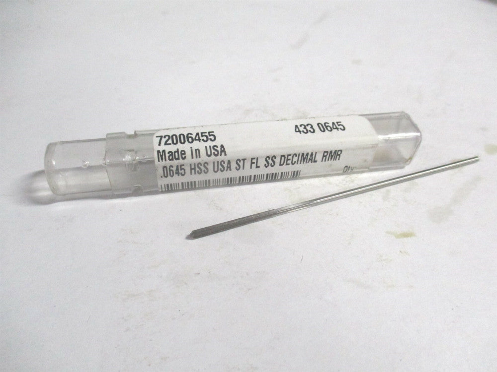 (72006455) 0.0645" x1/2" x 2-1/2" OAL HSS RH 4-Flute Chucking Reamer 