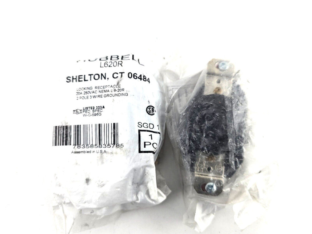 2pcs Hubbell L620R Locking Receptacle 20A 250V 2 Pole 3 Wire Nema L 6-20R