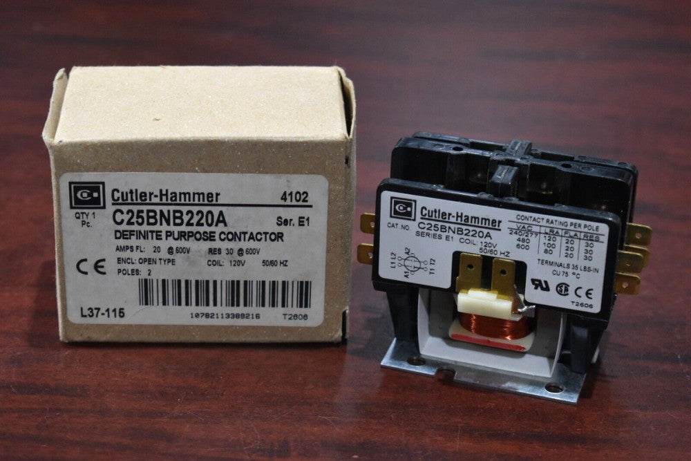 Cutler-Hammer Eaton C25BNB220A Magnetic Contactor 20 Amp, 2 Pole, 120V Coil