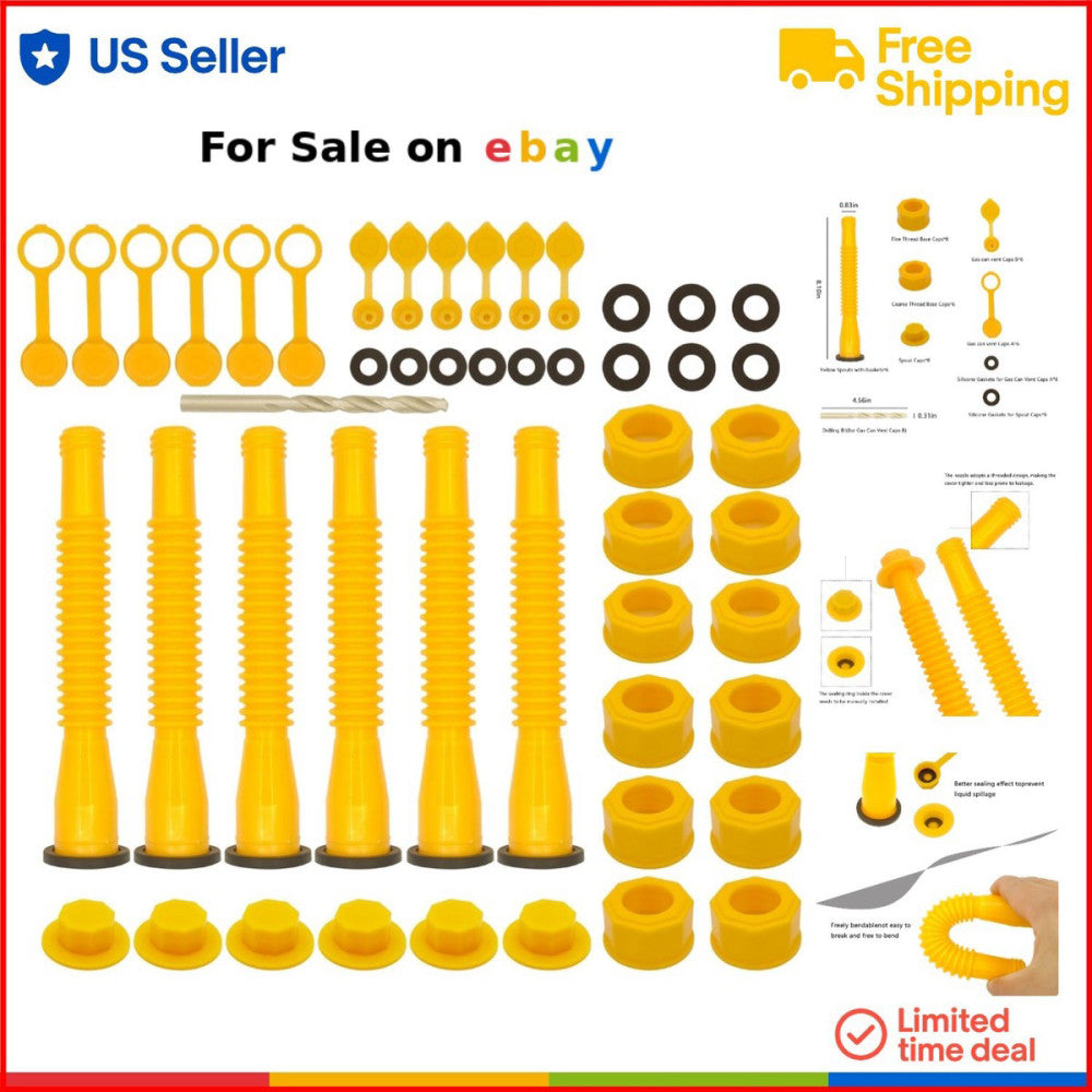 Gas Can Spout Replacement Set 10 Gal Yellow Flexible Nozzle Easy Install