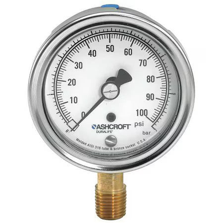Ashcroft 351009Awl02l15# Industrial Pressure Gauge, 0 To 15 Psi, 3 1/2 In Dial,