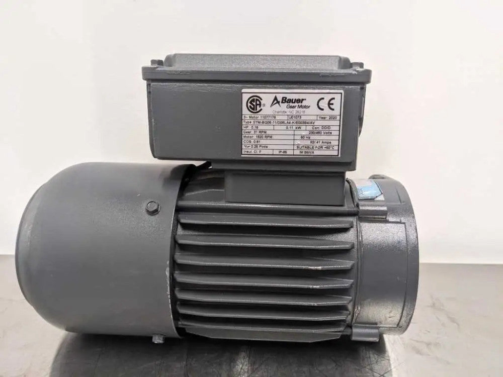 Bauer ETM-BG06-11/D06LA4-K/E003B4/AV Gearmotor 0.15HP 1620, 31 RPM