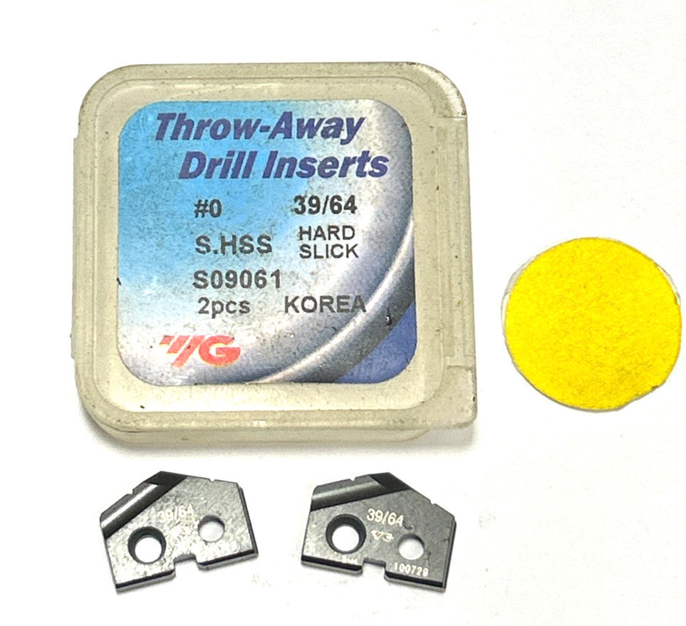YG THROW-AWAY  DRILL INSERT #0  39/64"  S.HSS   S09061  LOT OF 2