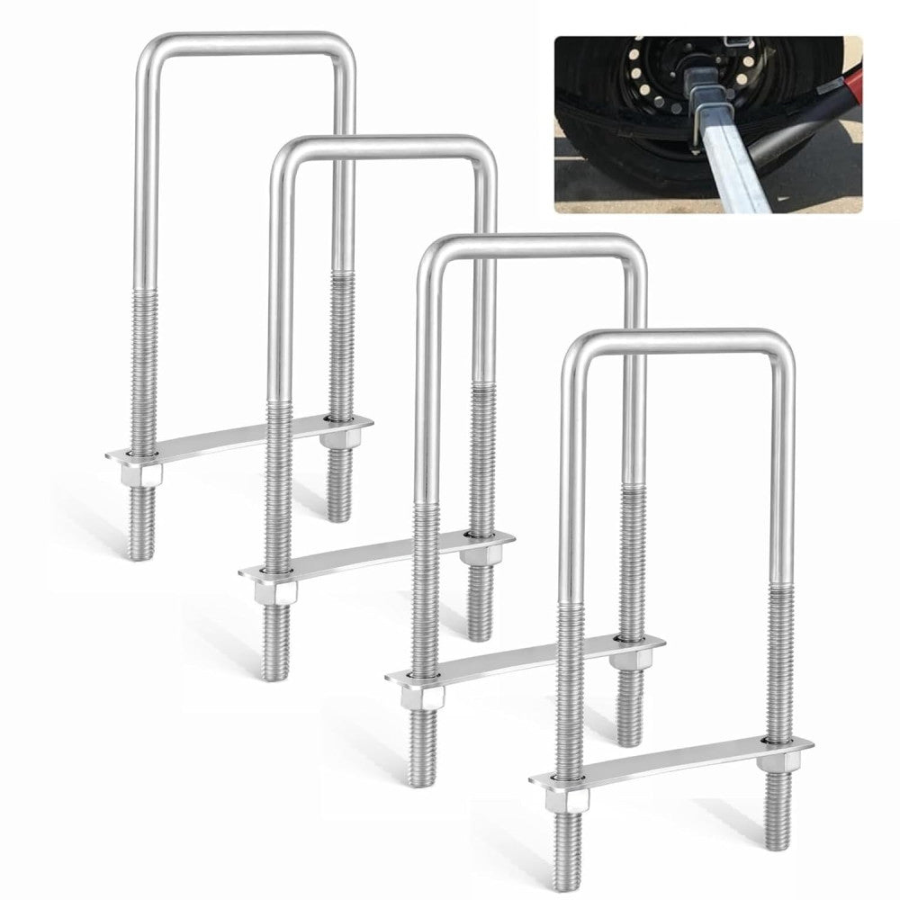 4PCS Square U Bolts with Frame Plates and Nuts 3/8'' X 3'' X 7'' Stainless Steel