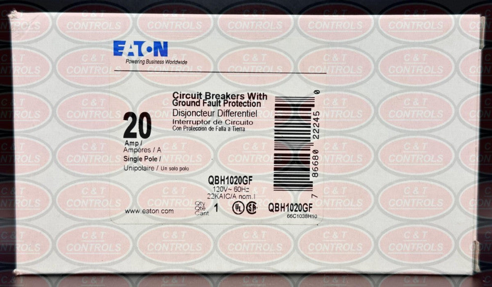 Eaton QBH1020GF Bolt On 1P 20A 22kA GFCI Breaker New In Box USA Stock
