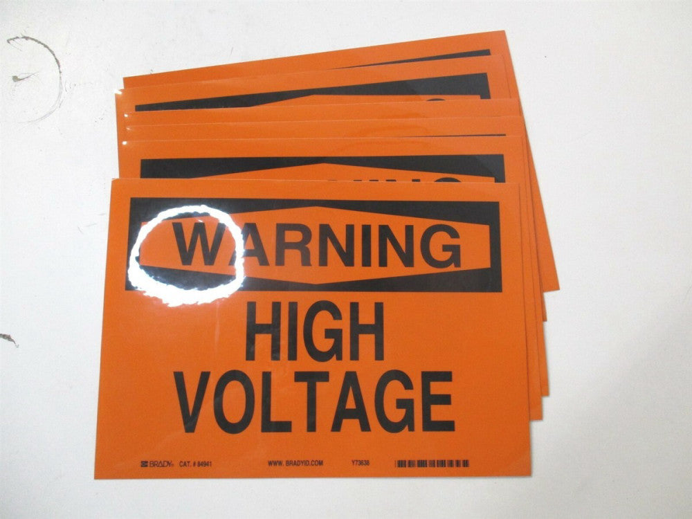 Brady (84941) 7" x 10" High Voltage Orange/Black Warning Sign - Lot of 6 