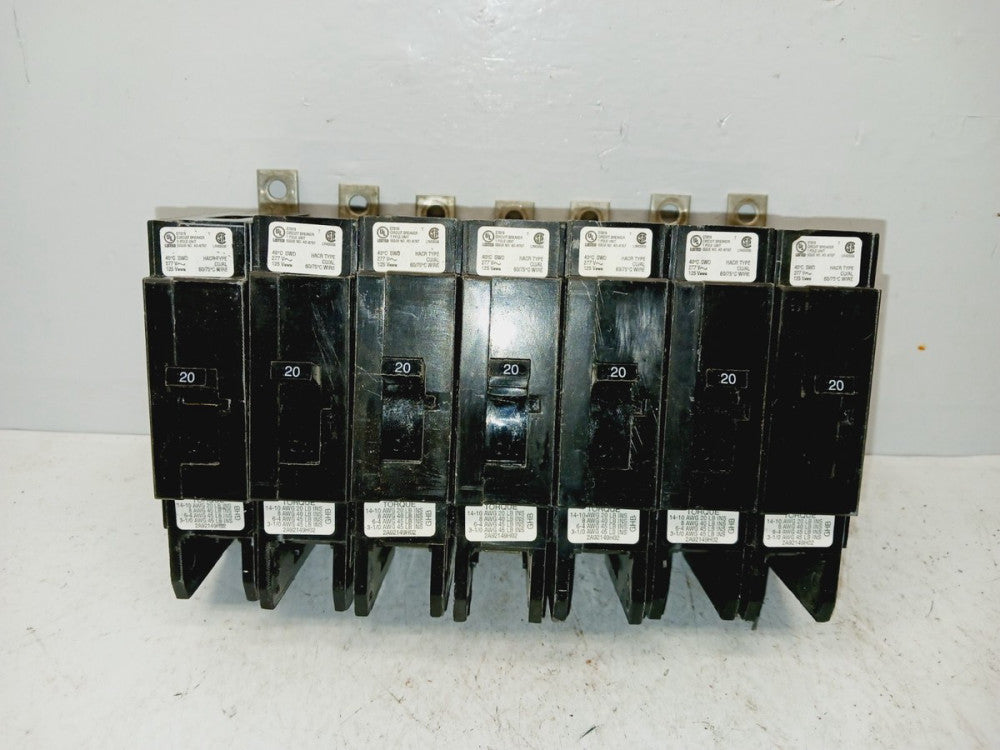 7) EATON GHB1020 20 AMP BOLT-ON CIRCUIT BREAKER 1P 277 VAC