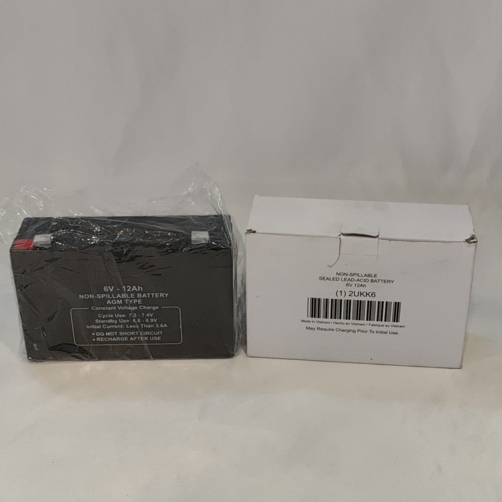 New 2UKK6 Sealed Lead Acid Battery: 6V DC, 12 Ah Capacity, 5.88" x 1.97" x 3.63"