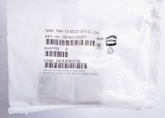 2 Count HAN Harting Rectangular Module Plugs 12-Way Crimp 09140123001